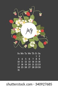 Calendar for 2016 with flowers strawberry for your design