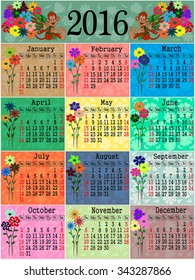  Calendar for 2016 in flowers style
