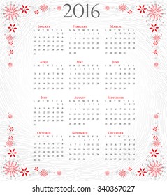 calendar  of 2016 full year on grey artistic background