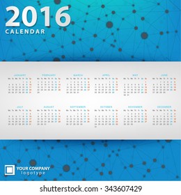 Calendar 2016 geometric design template. Week starts Monday