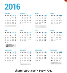 Calendar 2016 Germany with Holidays