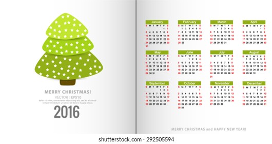 Calendar  2016 green Background Vector EPS 10 illustration.