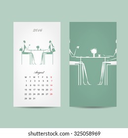 Calendar 2016 grid. Fashion girls design. Vector illustration