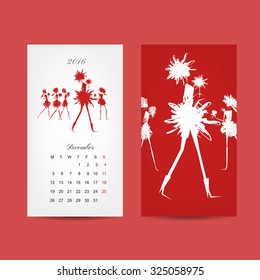 Calendar 2016 grid. Fashion girls design. Vector illustration
