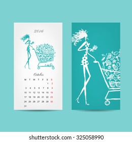 Calendar 2016 grid. Fashion girls design. Vector illustration