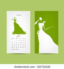 Calendar 2016 grid. Fashion girls design. Vector illustration