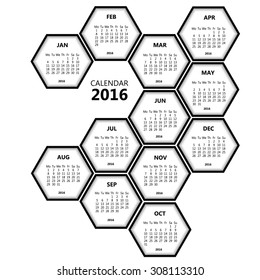 calendar 2016 honeycomb vector illustration