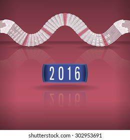 Calendar 2016 is inscribed on a sinusoid on marsala color glossy background with reflection and space for text