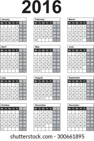 A Calendar of 2016 isolated from the background
