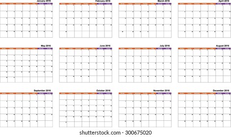 A Calendar of 2016 isolated from the background