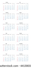 Calendar 2016 isolated on white background