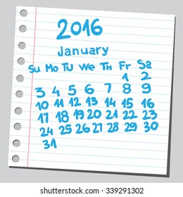 Calendar 2016 january (sketch style) 