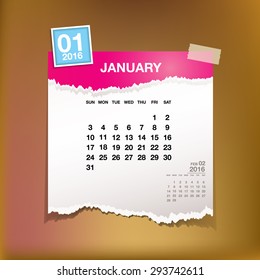 Calendar 2016 January vintage paper on abstract background
