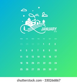 Calendar 2016. January. Week Starts Monday