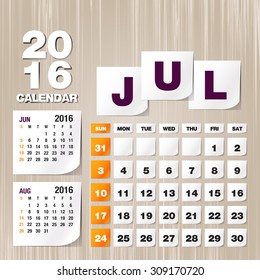 Calendar 2016 July vintage paper on grunge background
