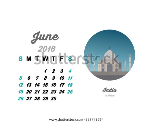 Calendar 16 June Stock Vector Royalty Free