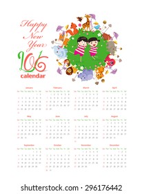 Calendar 2016 with kids and animals ground round