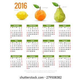 calendar 2016 lemon, orange, pear