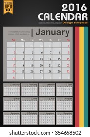 Calendar 2016 line background design template with Set of 12 Months .