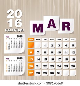 Calendar 2016 March vintage paper on grunge background
