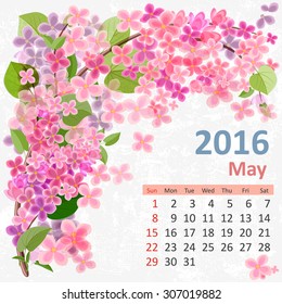 Calendar for 2016, May