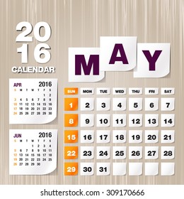 Calendar 2016 May vintage paper on grunge background
