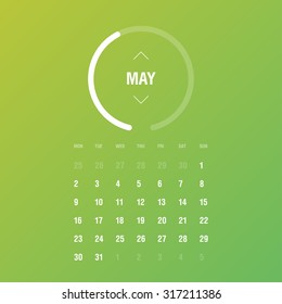 Calendar 2016. May. Week Starts Monday