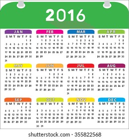 calendar 2016 - multi color vector template