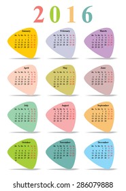 Calendar 2016. Multicolored triangles months