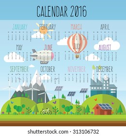 Calendar for 2016 with nature park background 