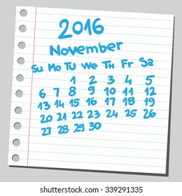 Calendar 2016 november (sketch style) 