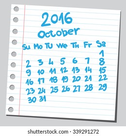 Calendar 2016 october (sketch style) 