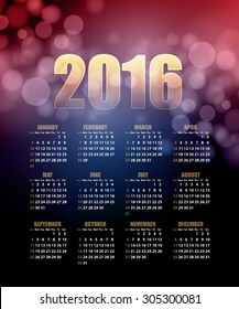 Calendar for 2016 on abstract background. Vector illustration EPS 10