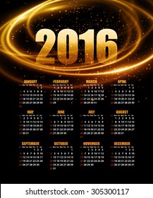 Calendar for 2016 on abstract background. Vector illustration EPS 10