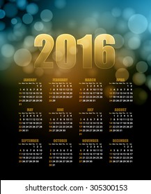 Calendar for 2016 on abstract background. Vector illustration EPS 10