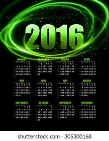 Calendar for 2016 on abstract background. Vector illustration EPS 10