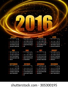 Calendar for 2016 on abstract background. Vector illustration EPS 10