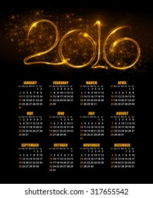 Calendar for 2016 on abstract background. Vector illustration EPS 10