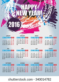 Calendar for 2016 on abstract background. Vector illustration EPS 10