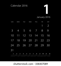  calendar for 2016 on black background. Vector EPS10. art