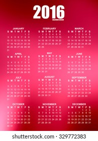 Calendar for 2016 on blur background. Simple vector design template