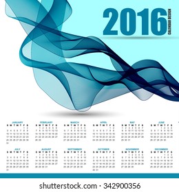 Calendar for 2016 on futuristic wavy background. Simple vector design template