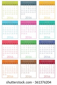 calendar for 2016 on squares, isolated on white