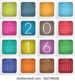 calendar for 2016 on squares, with transparencies