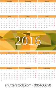 Calendar for 2016 on white background.
