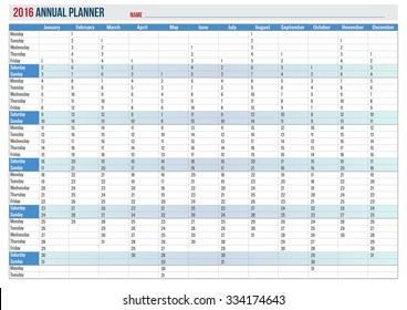 Calendar for 2016 on White Background.Planner. Simple Vector Template