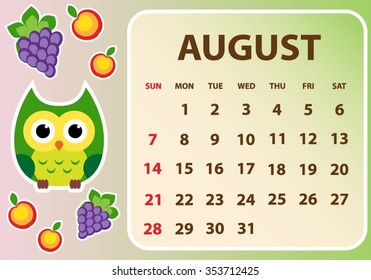 Calendar 2016 with owl. Vector illustration