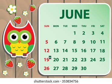 Calendar 2016 with owl. Vector illustration