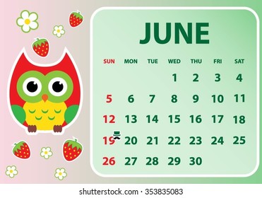 Calendar 2016 with owl. Vector illustration