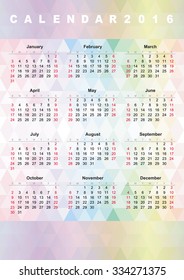 Calendar 2016 rainbow polygonal background